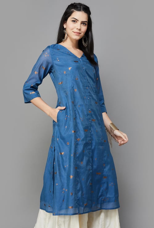 MELANGE Women Foil Printed V-Neck Straight Kurta