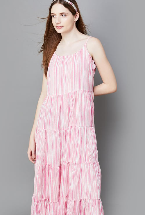 COLOUR ME Women Striped Tiered Dress